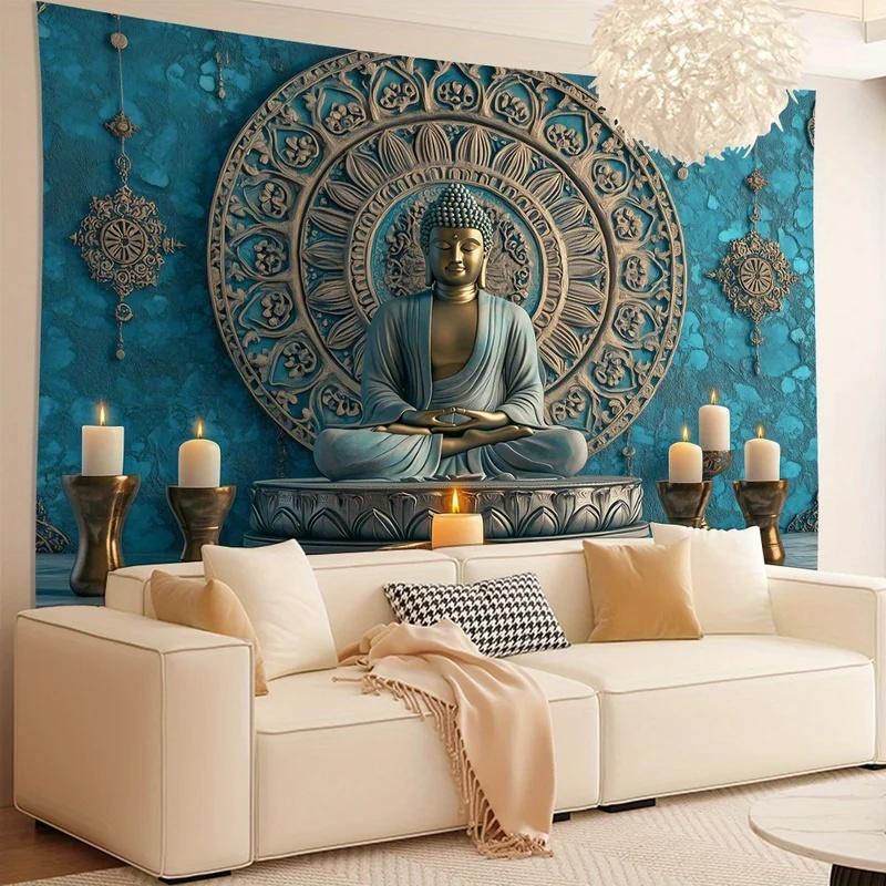 VIKAMA Meditation Buddha Wall Hanging, Vintage Blue Buddha Statue Mandala Tapestry, Lightweight Spiritual Indoor Wall Decor2