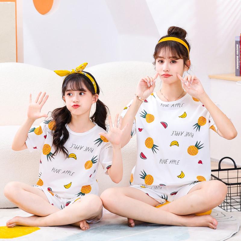 Летний комплект домашней одежды из чистого хлопка с мультяшным рисунком принцессы для мамы и дочки с коротким рукавом