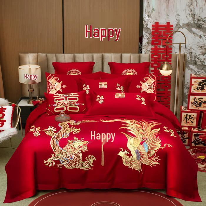 Роскошный хлопковый свадебный комплект постельного белья с вышивкой - Четыре предмета