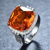 Luxury Big Square Orange Zircon Rings for Women Boho Style Silver Color Engagement Wedding Ring Party Jewelry