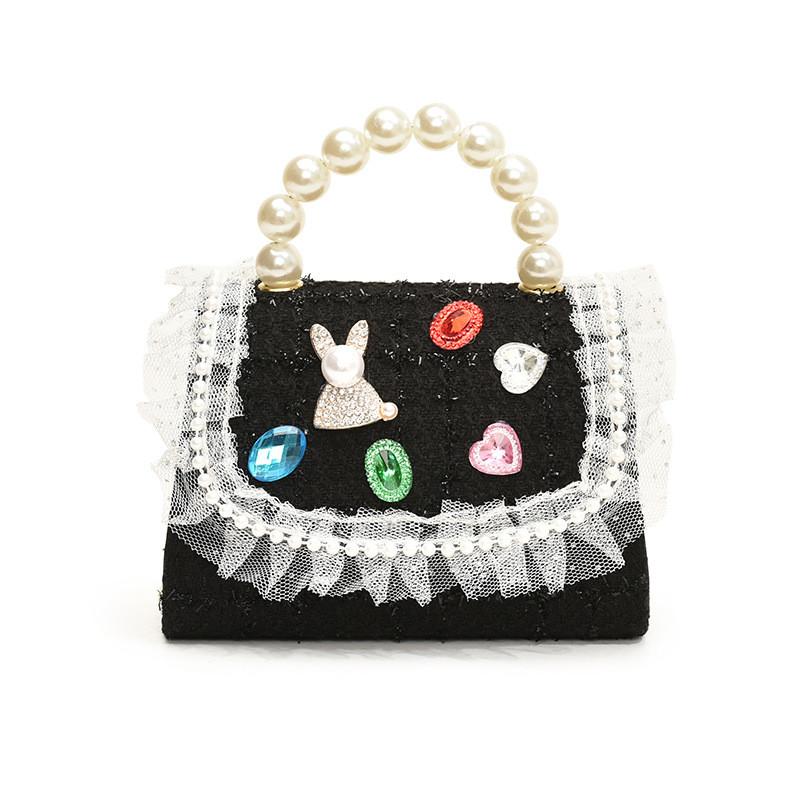 Chic And Fashionable Kids Handbag Featuring Cute Lace And Rhinestones For Girls