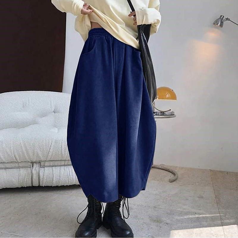 Johnature Spring Autumn Casual Thicken Harem Pants Simple Elastic Waist Loose Soild Color Ankle-lenght Women Pants
