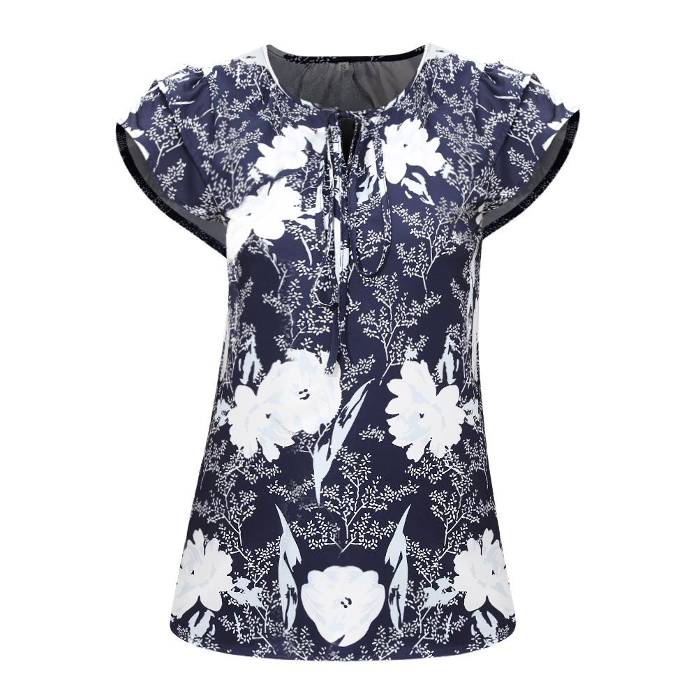 GMXIA Женские модные повседневные футболки и топы с круглым вырезом и коротким рукавом с цветочным принтом