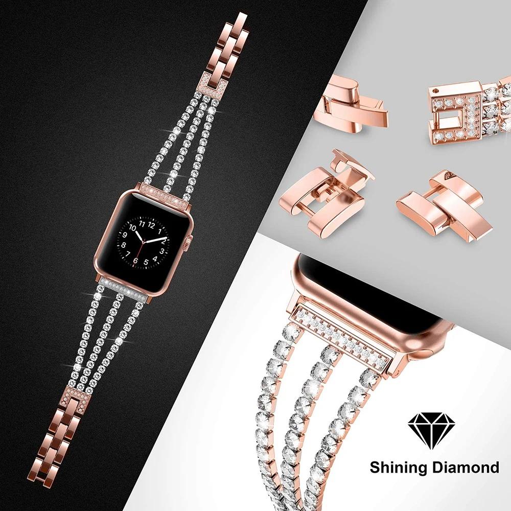 Diamond Strap for Apple Watch Ultra Band 49mm 45mm 41mm 44mm 40mm 42mm 38mm Women Metal Bracelet Iwatch Series 8 6 5 4 3 Se 7