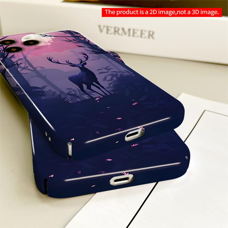 2DFlat Moonlit Deer in Purple Forest All inclusive film hard iPhone case, compatible with iPhone 18 Pro Max 17 16 15 14 13 12 11