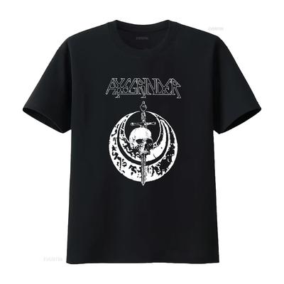 AXEGRINDER Skull Sword Print T Shirt Gothic Rock Punk Style Vintage Washed Unisex Graphic Slightly Versatile Designer Clothes
