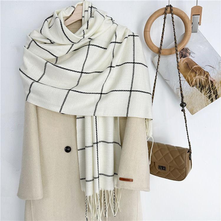 New Plaid Scarf for Women In Autumn and Winter Imitation Cashmere Korean Version Simple Versatile Warm Shawl Student Style Tassel Scarf