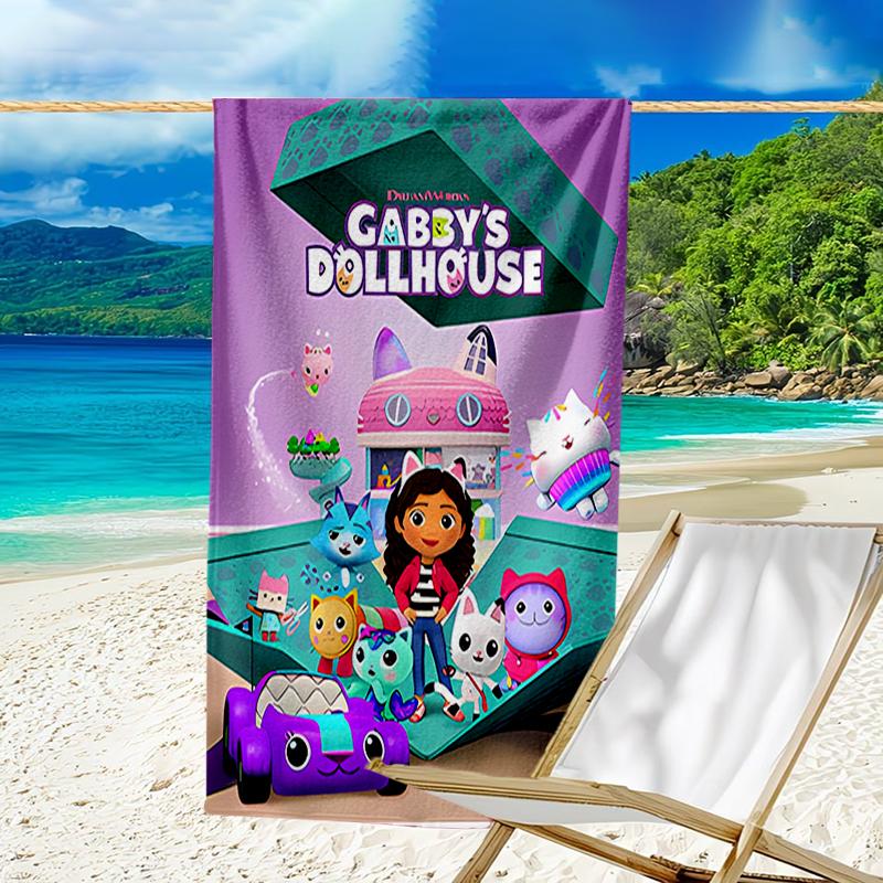 proof beach towel with a Gabby's Dollhouse pattern - soft,absorbent,quick-drying,machine washable - perfect for swimming,camping,bathing