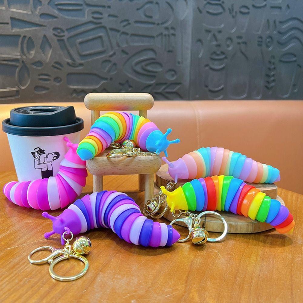 Creative Fidget Slug Keychain Plastic Twist Flexible Fidget Toy Colorful Sensory Slug Decoration