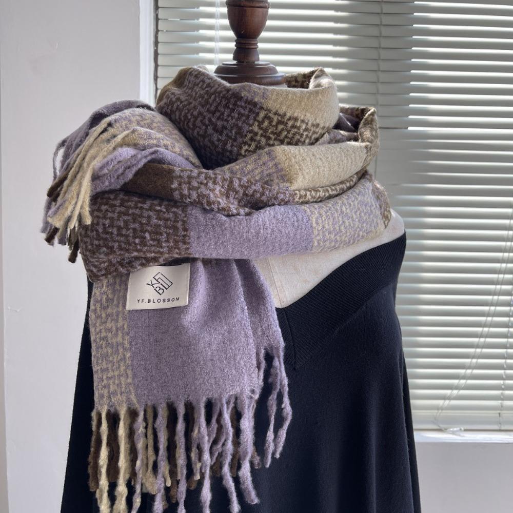 Korean Style Winter Cashmere Shawl Thickened Plaid Knitted Scarf Fashion   Women/Men