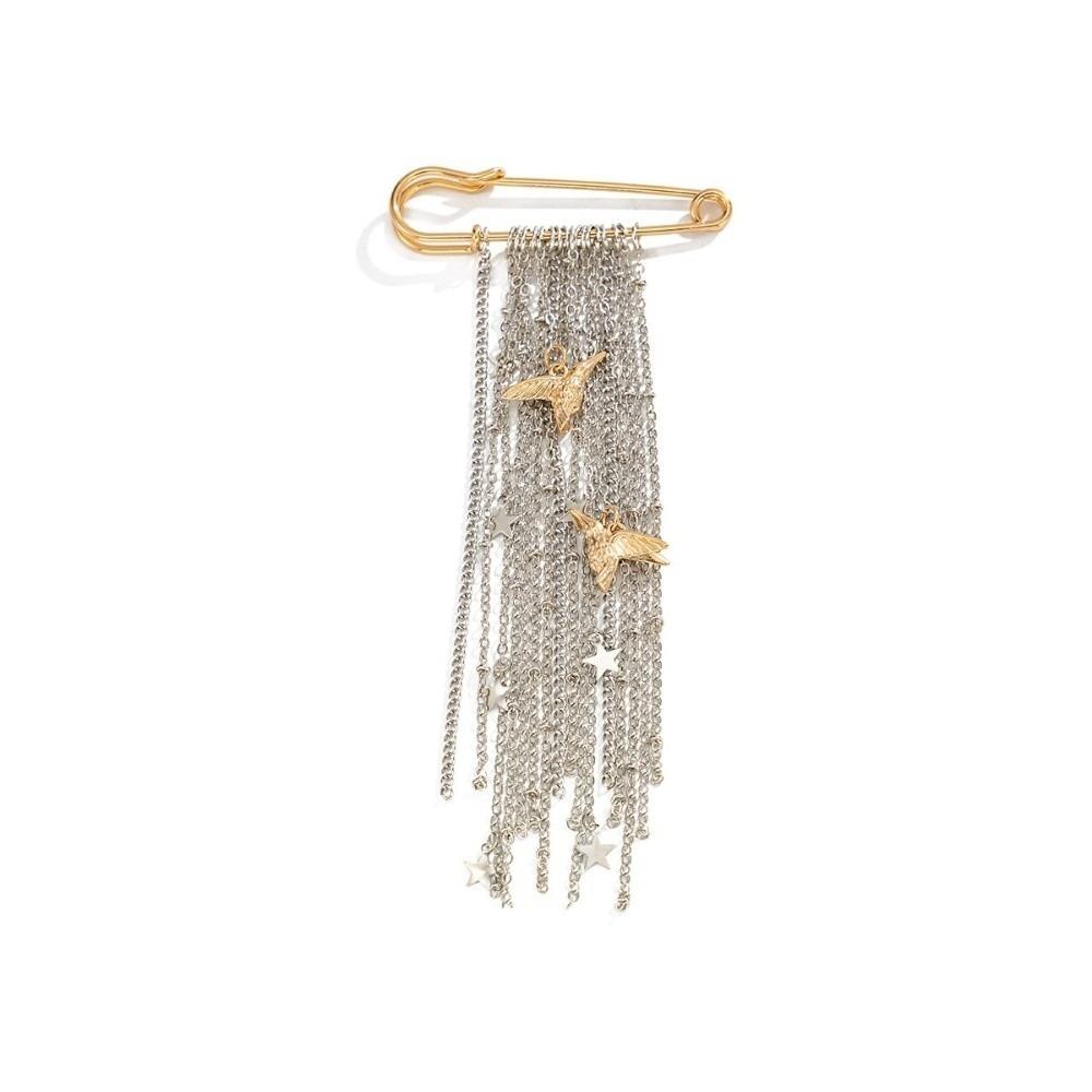 Ins Style Metal Chain Lapel Pin Metal Craft Tassel Pendant Pin Daily Outfit