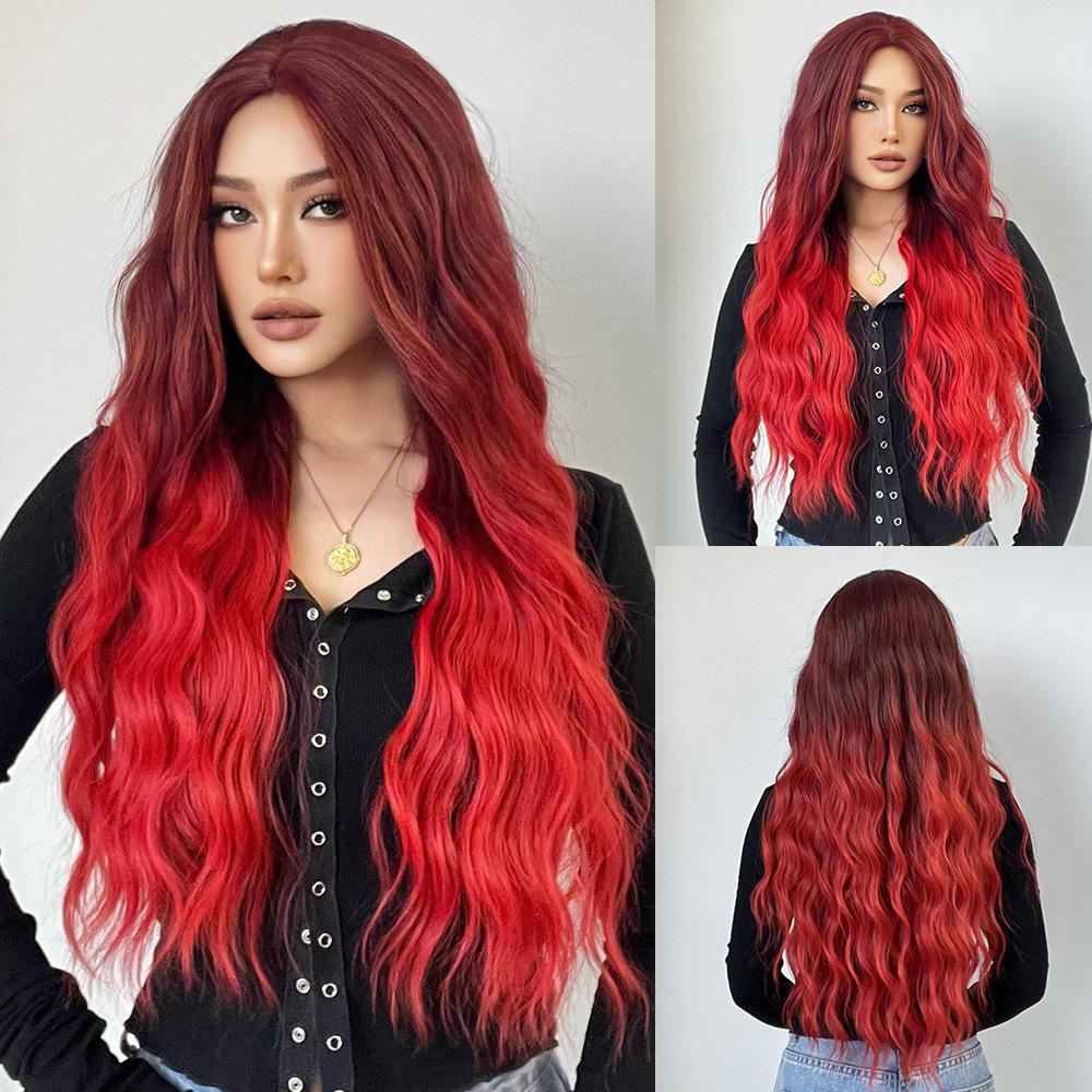 LOUIS FERRE Длинные коричневые розовые волнистые синтетические парики с омбре для женщин, натуральные волнистые вьющиеся волосы со средним пробором, косплей, повседневные волокна, парики