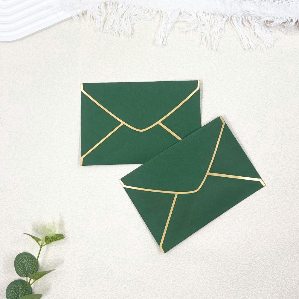 Western Style Green Gold Foil Invitation Envelope Simple Fresh