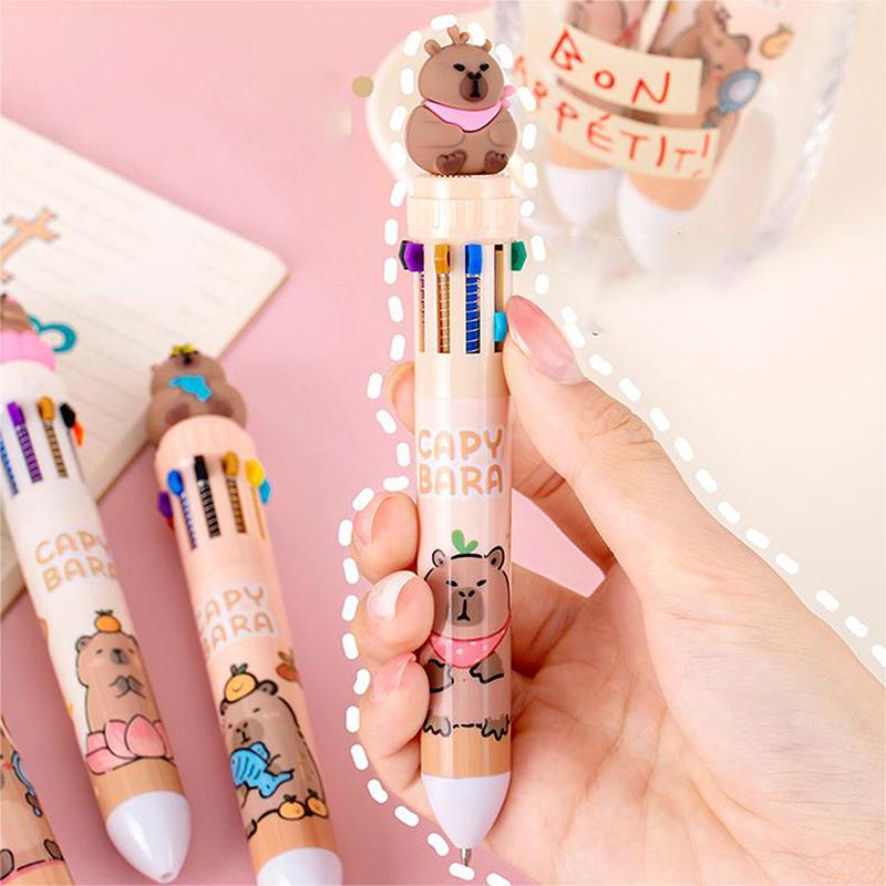 Шариковая ручка Capybara 10 цветов, симпатичная, 0,5 мм, цветная гелевая ручка, школьные канцелярские принадлежности, канцелярские принадлежности, разноцветная ручка