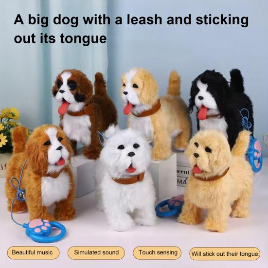 Электрическая плюшевая игрушка-собака с поводком, высовывающим язык, ходячий щенок, плюшевая игрушка с сенсорным управлением, реалистичные звуки, интерактивная симуляция для малышей, мягкая игрушка