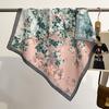 Pink Floral Print Cotton Feel Hijab Women Square Scarf Foulard Bandana Female Soft Headscarf Neck Tie Spring Autumn Wraps Shawls