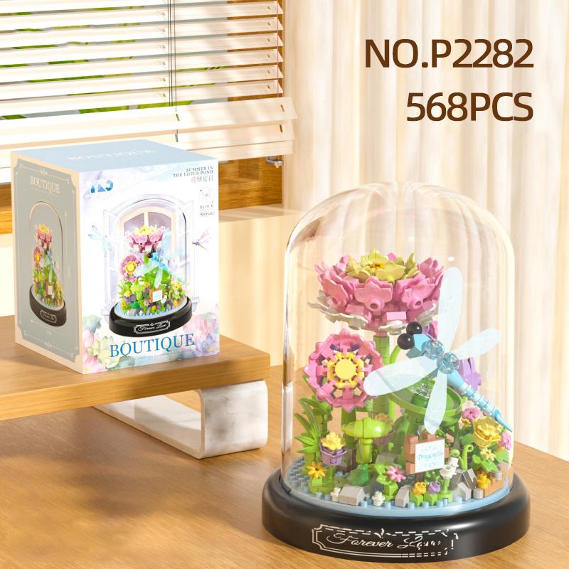 Insect Plant Potted Model Building Blocks Set Bee Butterfly Flower Bonsai Bricks With Dust Cover Diy Toys For Kids Holiday Gifts