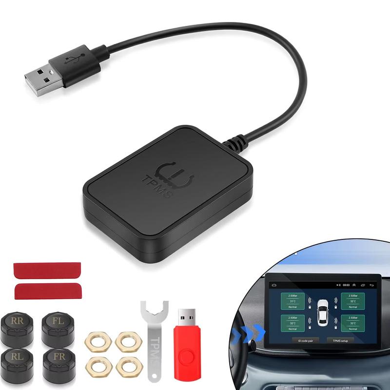 Беспроводная система мониторинга давления в шинах TPMS с USB для Android, сигнализация, свободная смена положения шин с 4 внешними датчиками