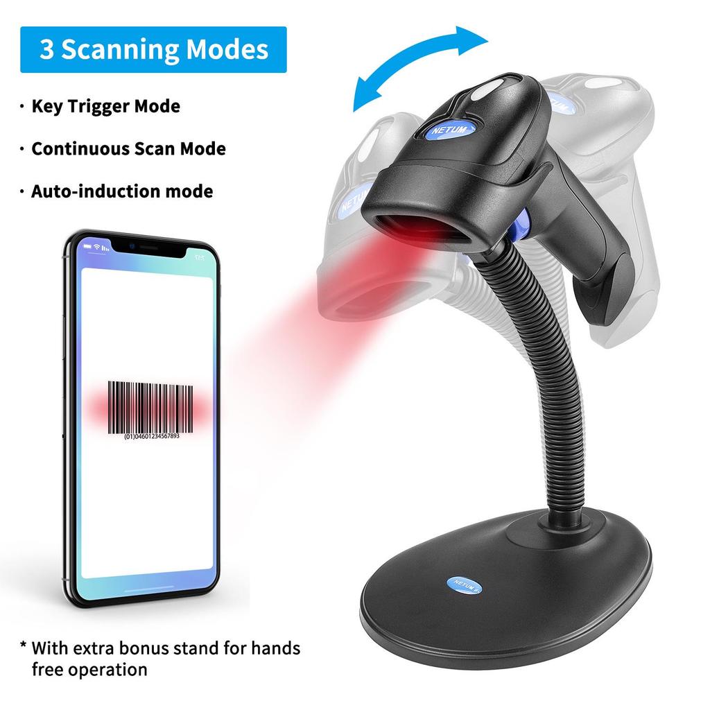 NETUM Bluetooth Wireless Barcode Scanner for 1D/2D Codes – Retail & Supermarket Self-Induction