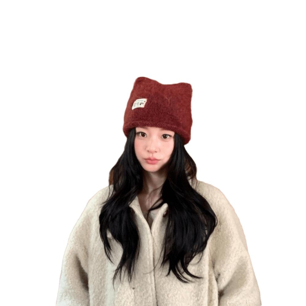 Large Head Fuzzy Knitted Beanie Polyester Warm Winter Beanie Versatile Pointed Top Hat For Women