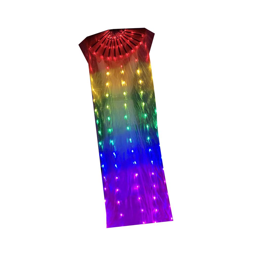 Шелковый веер для танца живота со светодиодной подсветкой, радужный, красочный, длинный, складной веер для выступлений на сцене и вечеринок на открытом воздухе