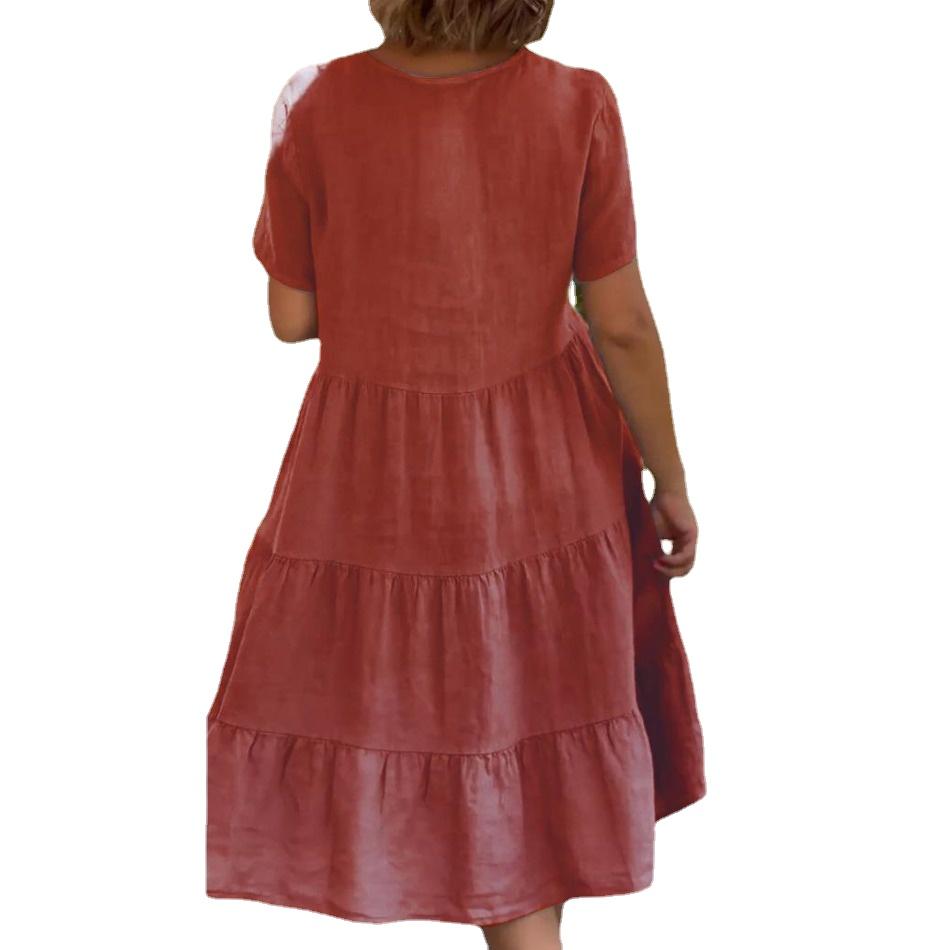 GMXIA Женская мода, лето, весна, свежие и милые однотонные принты, с коротким рукавом, v-образным вырезом, большие свободные повседневные платья