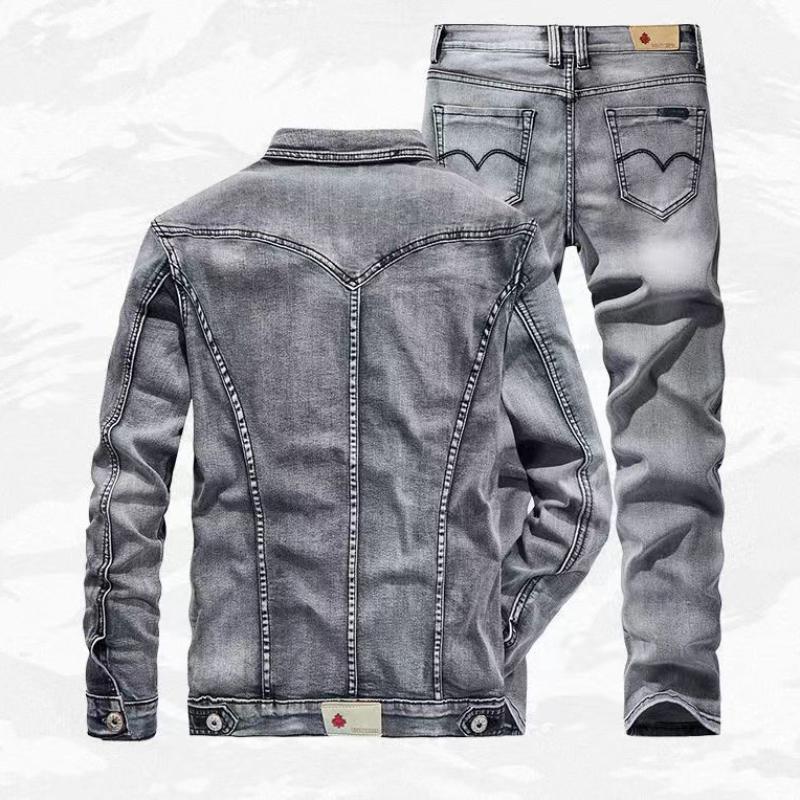 Мужской классический джинсовый костюм на весну и осень, мужская облегающая куртка из микро-стрейч, джинсы 5XL