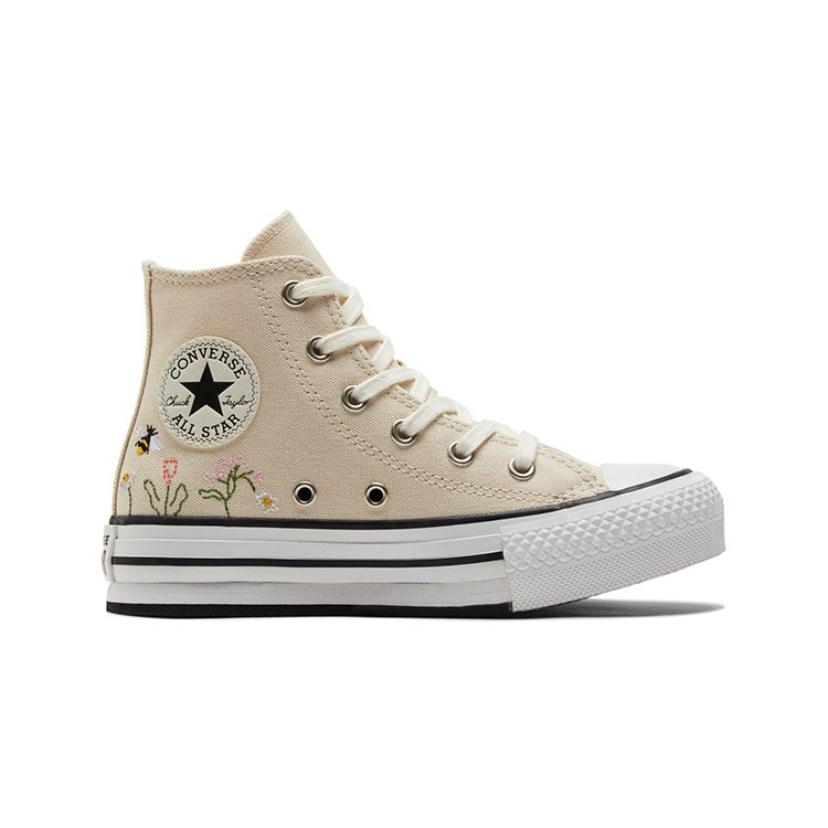 Converse Chuck Taylor All Star Lift Platform High PS с цветочной вышивкой — детские кроссовки цвета натуральной слоновой кости кремово-белый черный A01615C