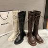 Long Boots Women's 2024 New Heightened Elastic Boots Thick-soled Knight Boots But Knee-length Lace-up Women Women Shoes