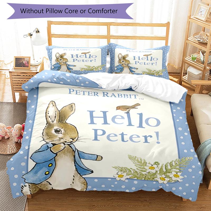 3pcs Peter Rabbit1 Design Cover Set - HD Printed Bedding with 1 Cover and 2 Pillowcases - Perfect for Home and Dorm Decor