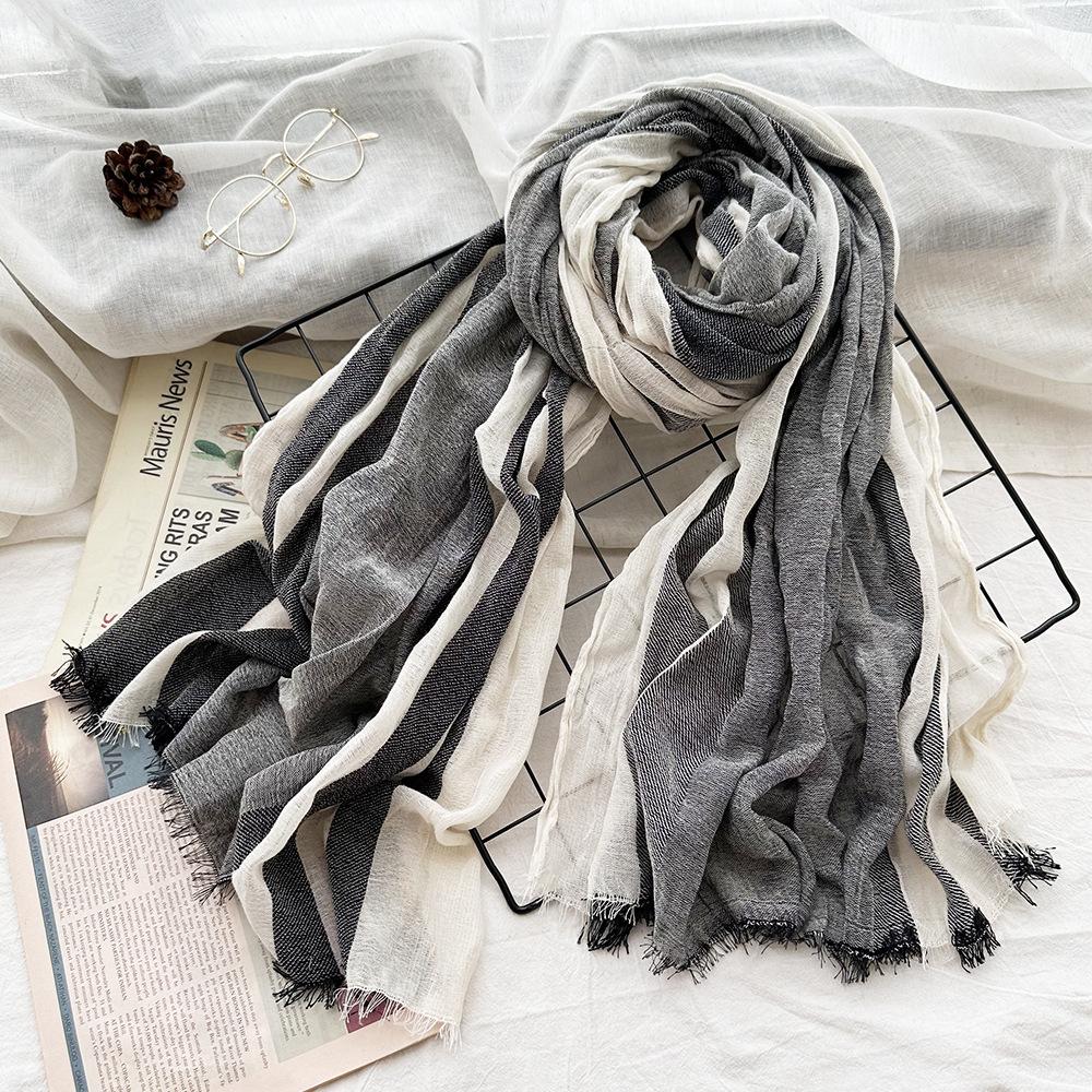 Women's Scarf Autumn and Winter Cotton Striped Warm Scarf New Yarn Dyed Versatile Scarf Thin