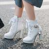 Fashion New Womens Ankle Boots Winter White Black Fashion Ladies Lolita High Heel Party Wedding Shoes Fur Buckle BigSize 34-43