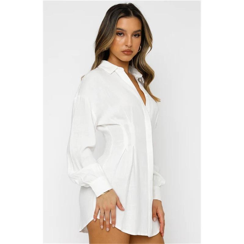 Women's New  Autumn and Winter  Solid Colour Shirt Collar Waist Sexy Dresses