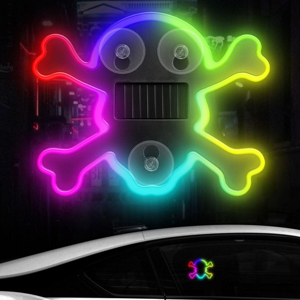 Solar Powered Skull Lamp Multicolor Solar Lamp New Car Window Light Car Window Decor