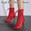 Dance Shoes Red Women's High Top Ballroom Boots Salsa Tango Shoes Girl Fashion Party Mesh Cuto