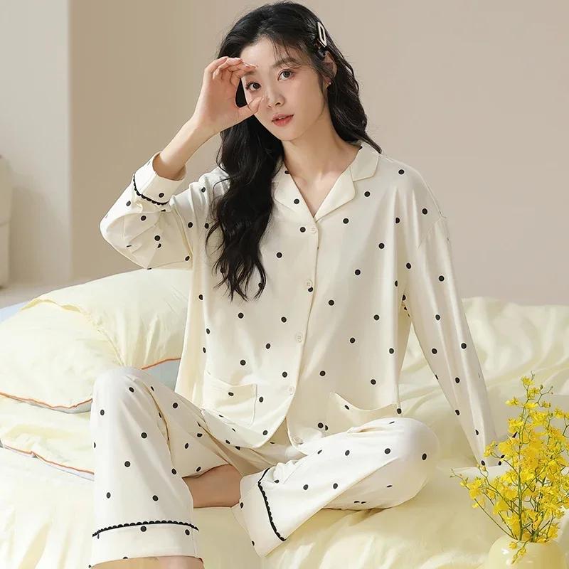 Осенне-зимняя хлопковая пижама для женщин, с длинными рукавами, женская одежда для сна, кардиган, пижамы с V-образным вырезом, японская женская домашняя одежда