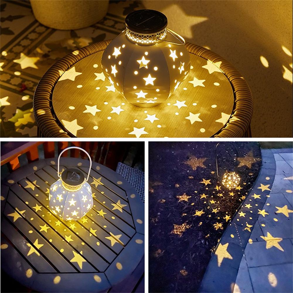 Garden Star Projector Lamp Hanging Solar Lights Outdoor Hanging Solar Lanterns Retro Solar Lamp with Handle Outside Decorations
