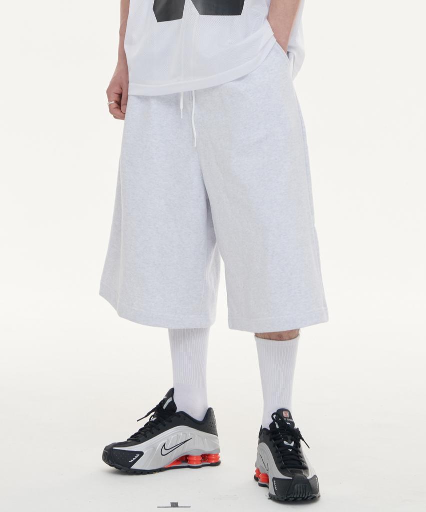 RAW LAB Super Wide Baggy Fit Cropped Bermuda Shorts - Melange Grey