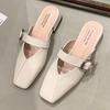 Fashion Low Heel Sandals Spring New Square Head Shallow Mouth Metal Buckle Soft Sole Anti-slip Wear-resistant Slippers