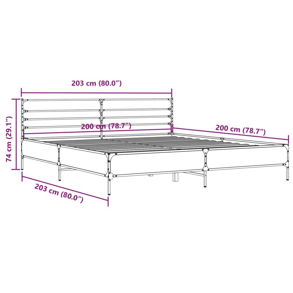Bed Frame Smoked Oak 200x200 cm Wood Based Material and Metal