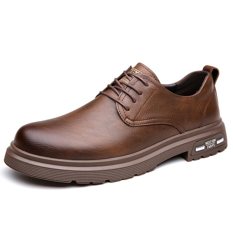 Men's big head leather shoes 2025 British style retro platform low-top tooling shoes Youth Martin shoes 2025