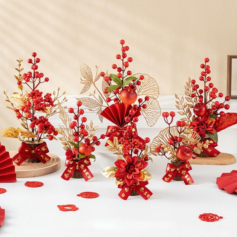 Best Wishes Spring Festival Pots Red Berry Branch Wedding Pots Chinese Tabletop Pots Home Decor