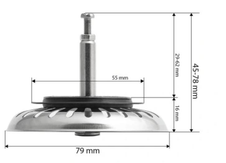 Sink Strainer Plug with Adjustable Fit, Size fi90 & fi115