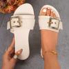 Fashion New Women Slides Personality Buckle Open Toe Wear-resistant Office White Flat Slippers Summer Sandy Beach Sandals Women Shoes