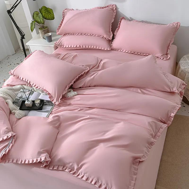 Bedding, Duvet Cover, Bed Sheet Brushed Solid Color Four-piece Set Pure Cotton Side Double Bed Single