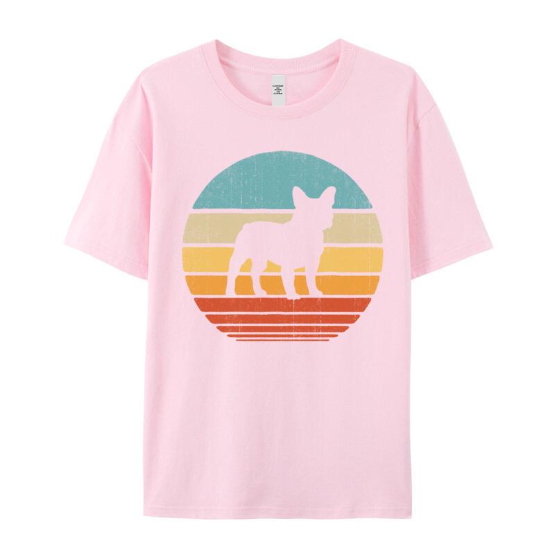French Bulldog Retro Vintage Style Round Collar T Shirts Lovers Day Cool Tops Tees Latest Premium Cotton Tee Shirts Unisex