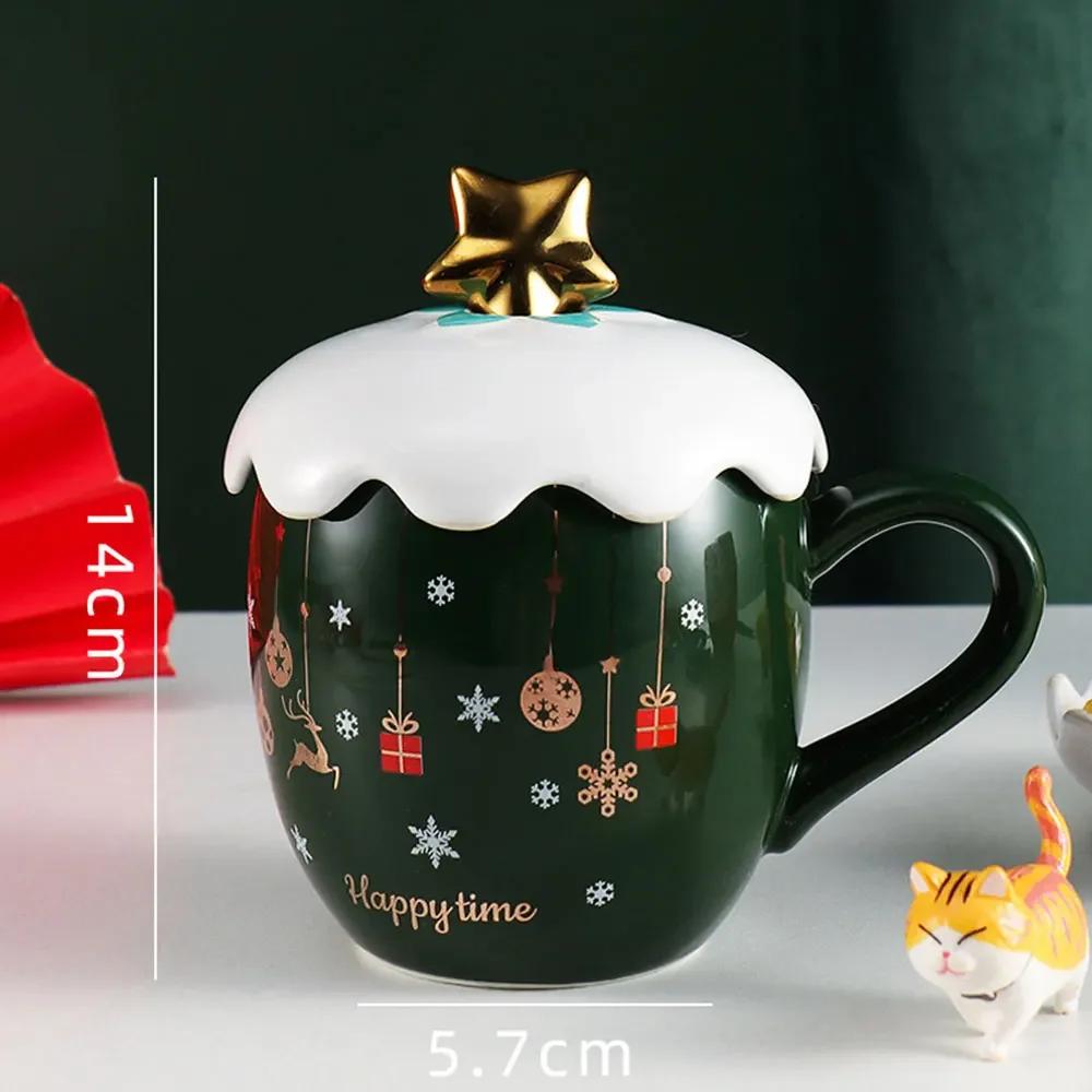 Christmas Mug With Lid And Spoon Ceramic Water Cup Cute Elk Snowflake Coffee Milk Decal Office Creative Gift For Tea Tableware