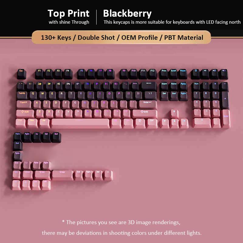 126 Keys Black Custom Double Shot Shine Through Keycaps RGB Backlit PBT Keycaps Cherry Profile for MX Switches Gaming Keyboard