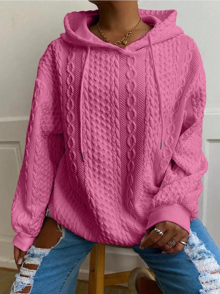 European & American Women's Casual Jacquard Loose Hooded Knit Sweatshirt
