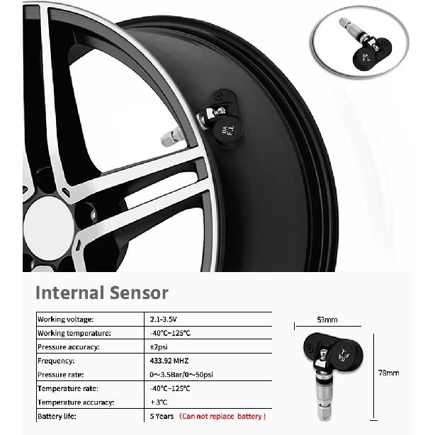Yangood TPMS Car Tire Pressure Warning Alarm Digital Colorful Display USB Solar Charging 4 Built-in&External Sensors Waterproof